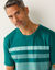 Pyjama short coton rayures placées col rond (vert / gris)
