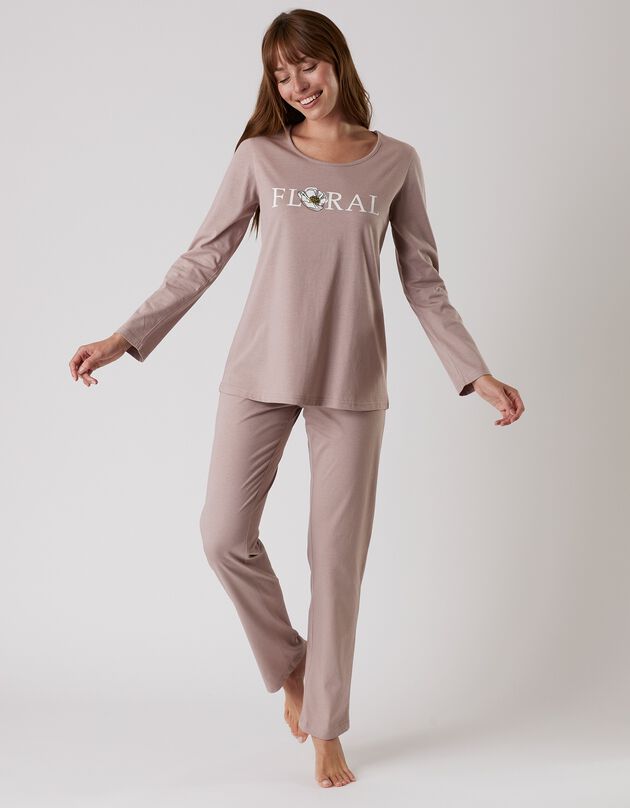 Pyjama manches longues imprimé "Floral" (taupe)