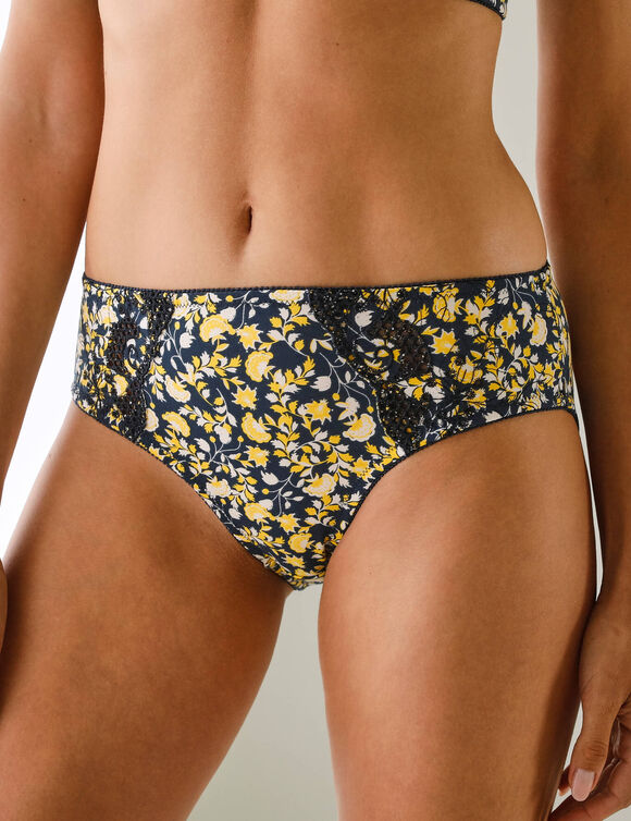 Culotte brodée forme midi coton imprimé fleuri Olbia - lot de 2 (marine / jaune)