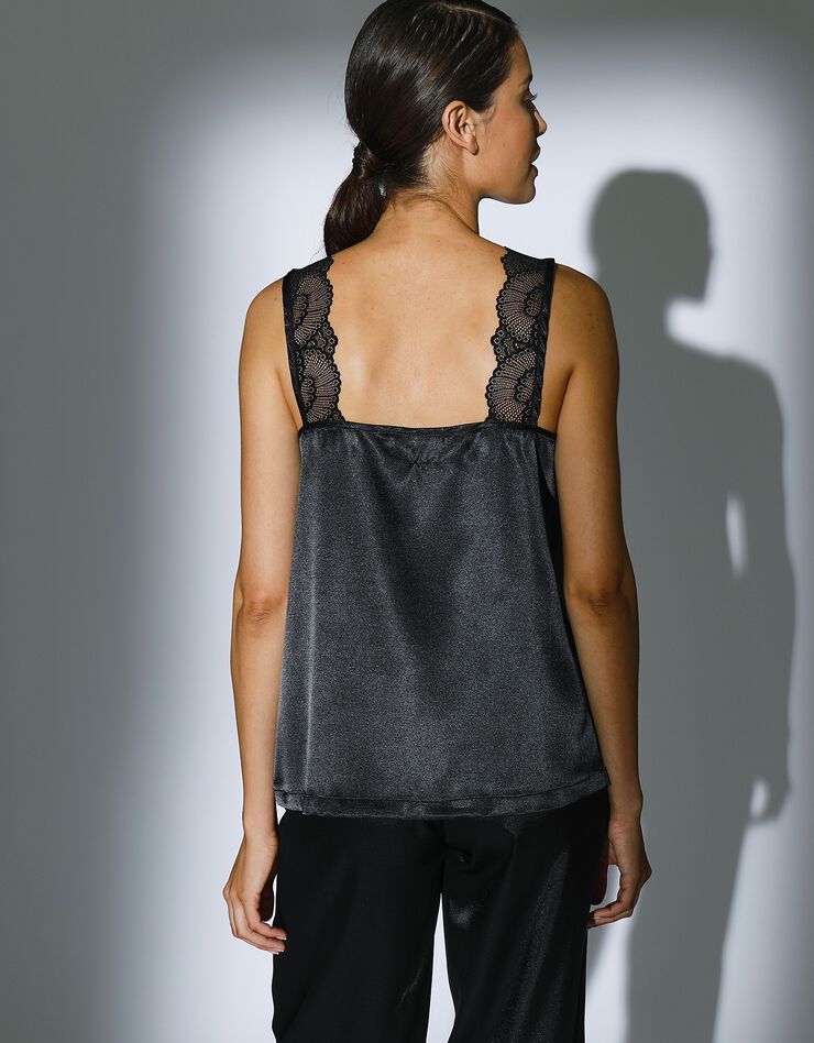 Pyjama large satin et dentelle (noir) Pyjama large satin et dentelle (noir)
