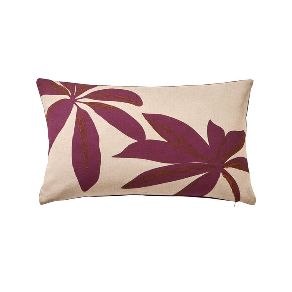 Coussin rectangulaire imprim&eacute; feuillage (naturel / figue)