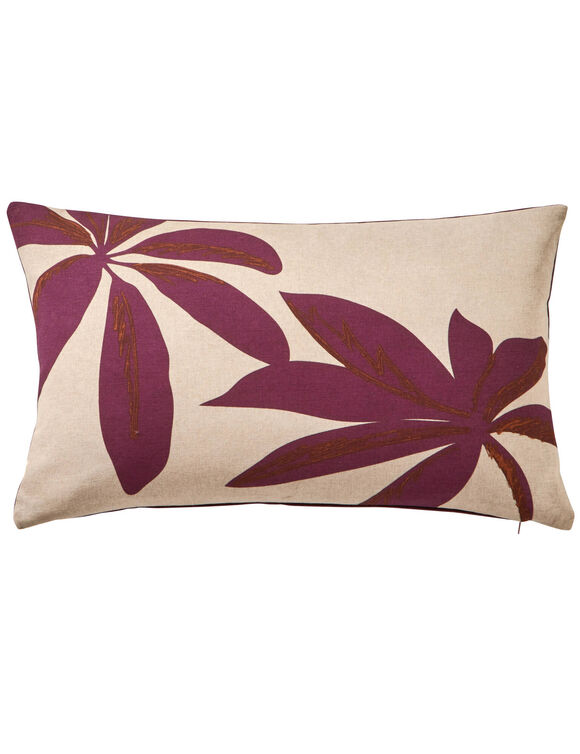 Coussin rectangulaire imprim&eacute; feuillage (naturel / figue)