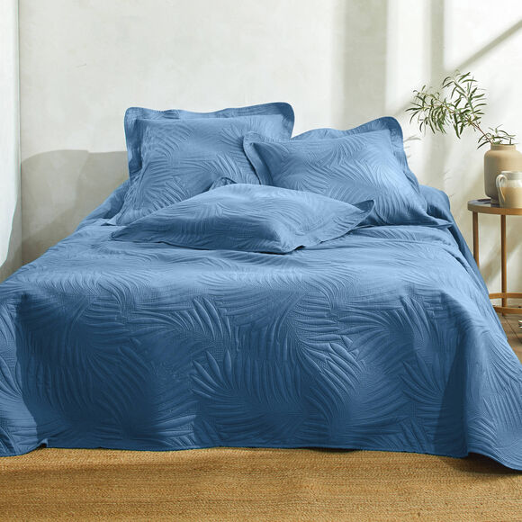 Couvre-lit uni matelassé reliéfé "feuillage" (bleu grisé)