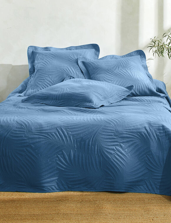 Couvre-lit uni matelassé reliéfé "feuillage" (bleu grisé)