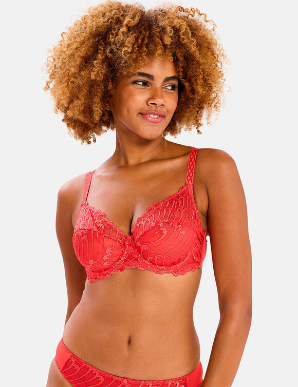 Soutien-gorge forme embo&icirc;tante tulle brod&eacute; Narcisse -avec armatures (rouge)