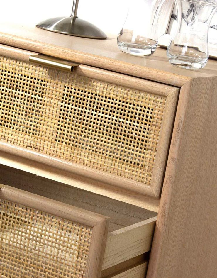 Commode 3 tiroirs RANAË - bois et cannage rotin (naturel)