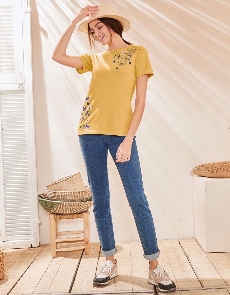 Tee-shirt manches courtes imprimé papillon (miel) Tee-shirt manches courtes imprimé papillon (miel)
