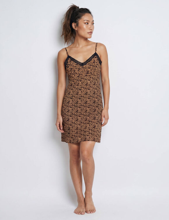 Nuisette dentelle imprim&eacute; animalier (caramel / noir)