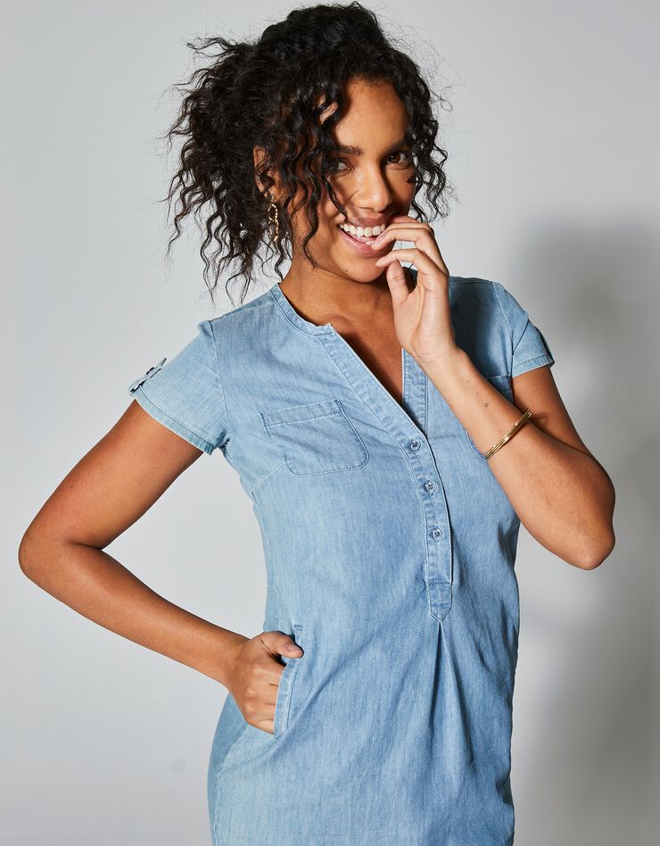 Robe col tunisien, denim léger (bleached)