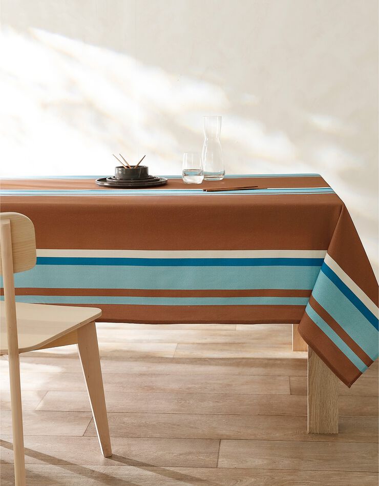 Nappe fabriquée en France, motif rayé Havane - coton biologique(1) (havane)