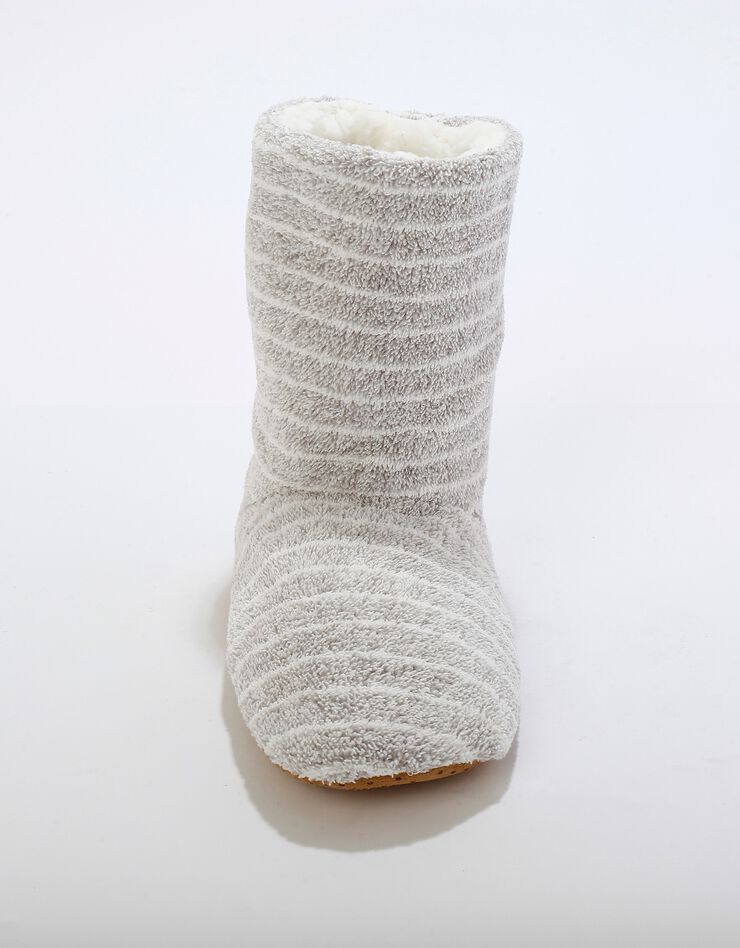 Chaussons bottillons souples fourrés en fausse fourrure - rayés (gris) Chaussons bottillons souples fourrés en fausse fourrure - rayés (gris)
