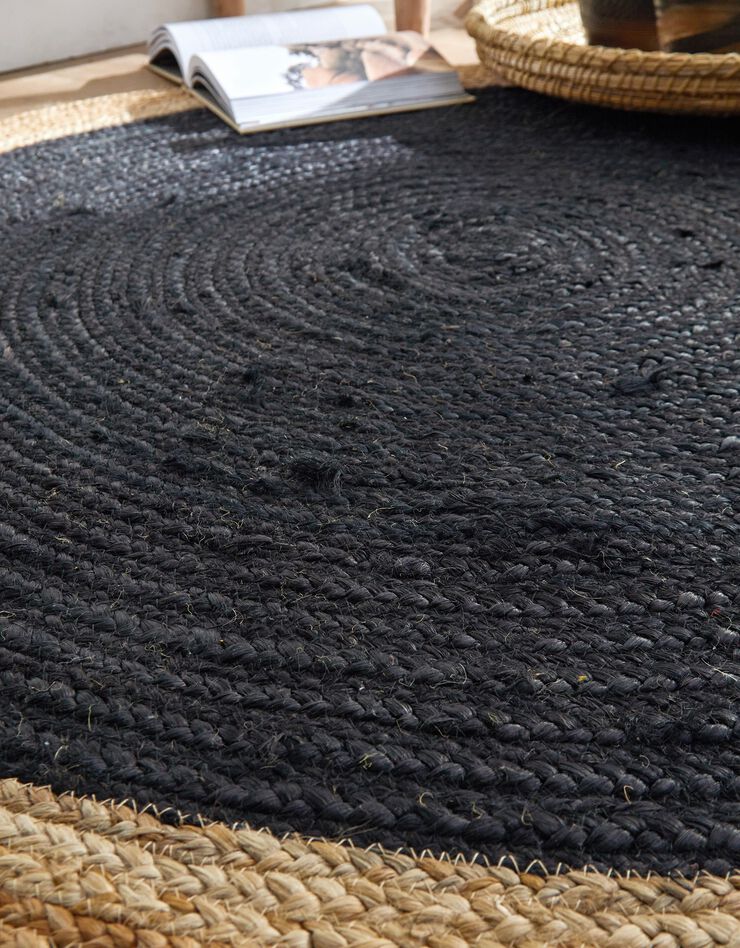 Tapis rond jute bicolore noir et naturel (jute/noir)