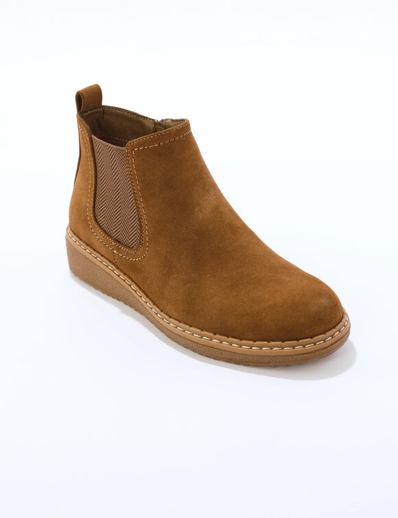 Boots semelle compens&eacute;e, &eacute;lastiqu&eacute;s c&ocirc;t&eacute;s (caramel)