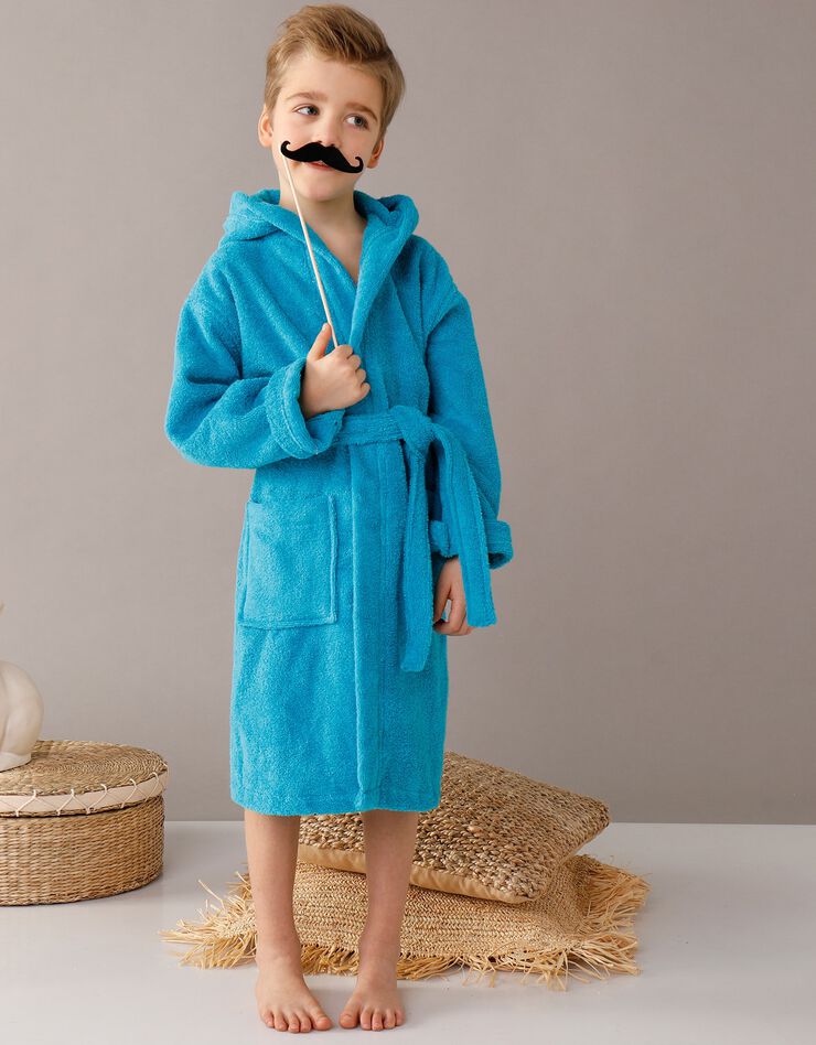 Peignoir enfant éponge bouclette à capuche (turquoise)