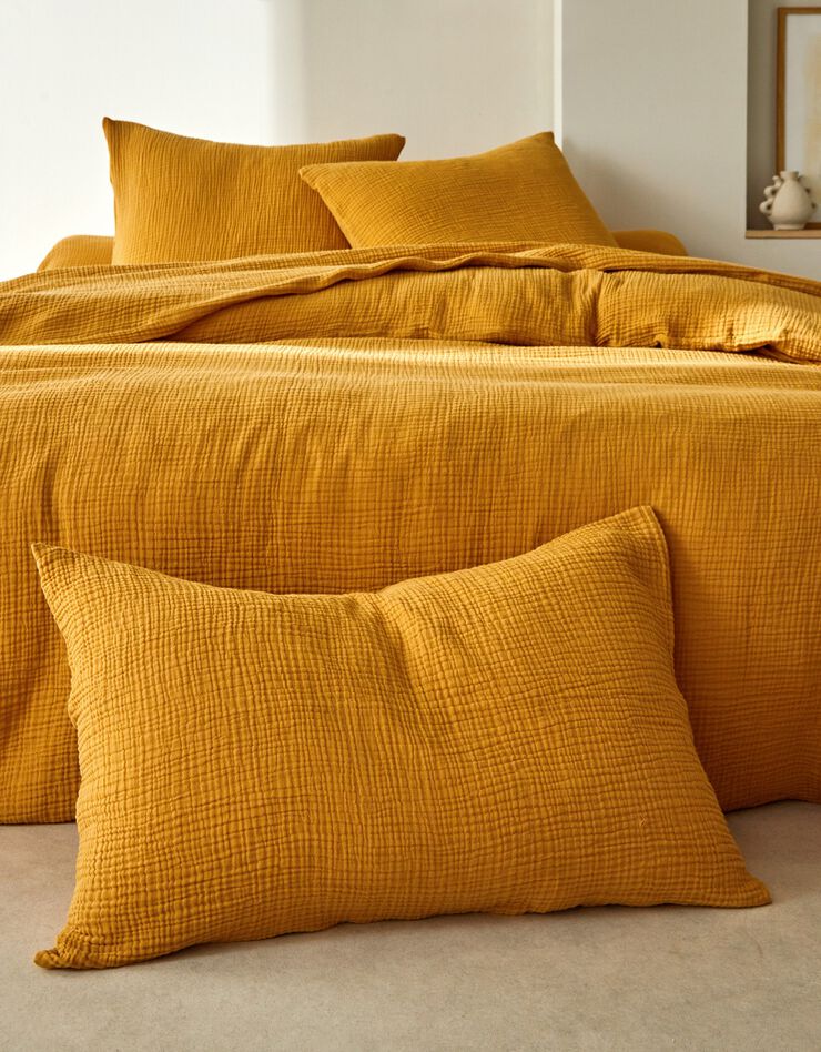 Linge de lit uni en triple gaze de coton (miel)