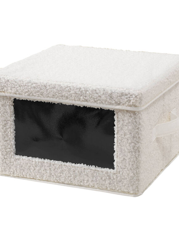 Bo&icirc;te rangement pliable tissu bouclette &agrave; grande fen&ecirc;tre (&eacute;cru)