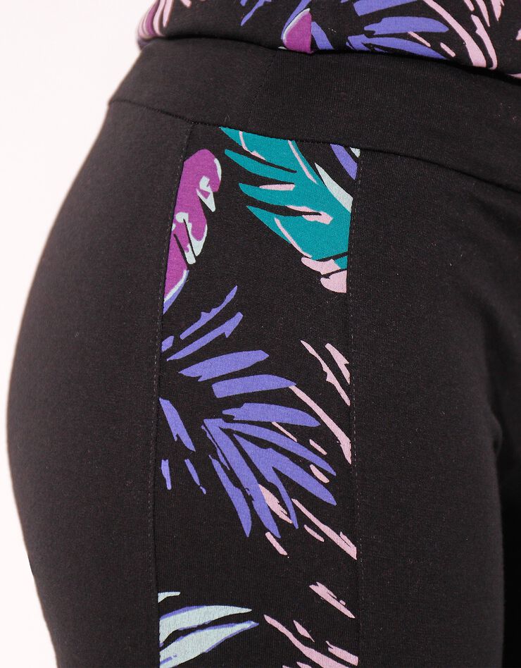 Legging à bande imprimée en coton stretch (noir / violine) Legging à bande imprimée en coton stretch (noir / violine)