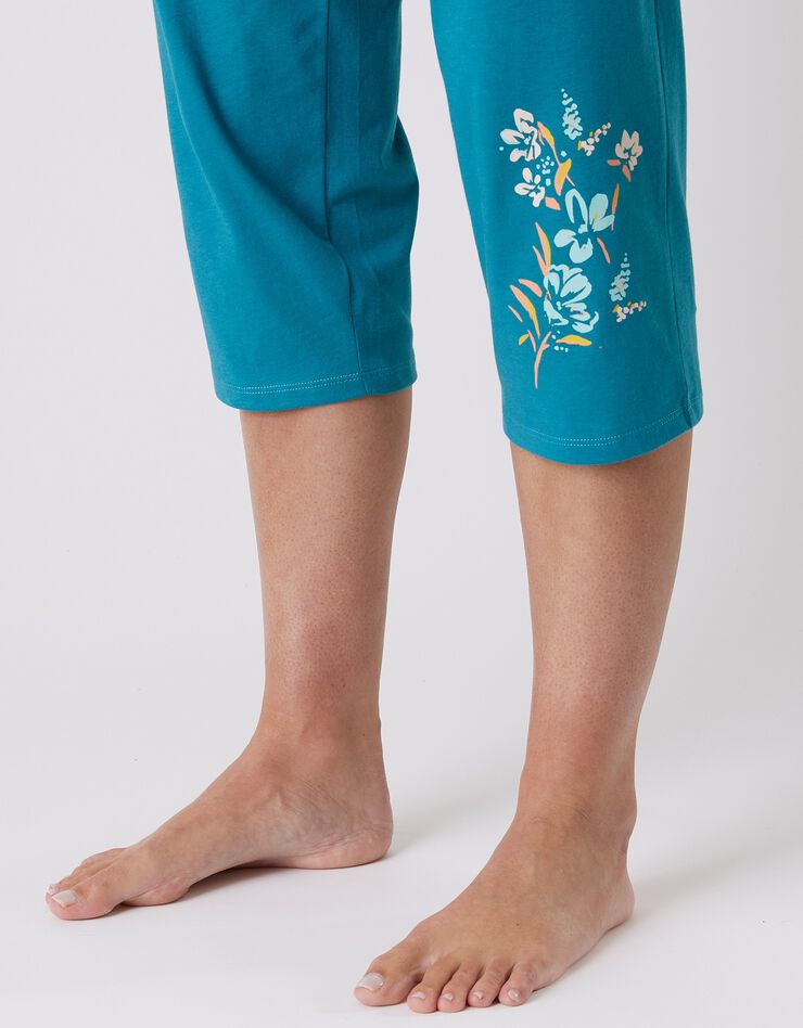 Pantalon court pyjama imprimé placé "jardin secret" (émeraude) Pantalon court pyjama imprimé placé "jardin secret" (émeraude)