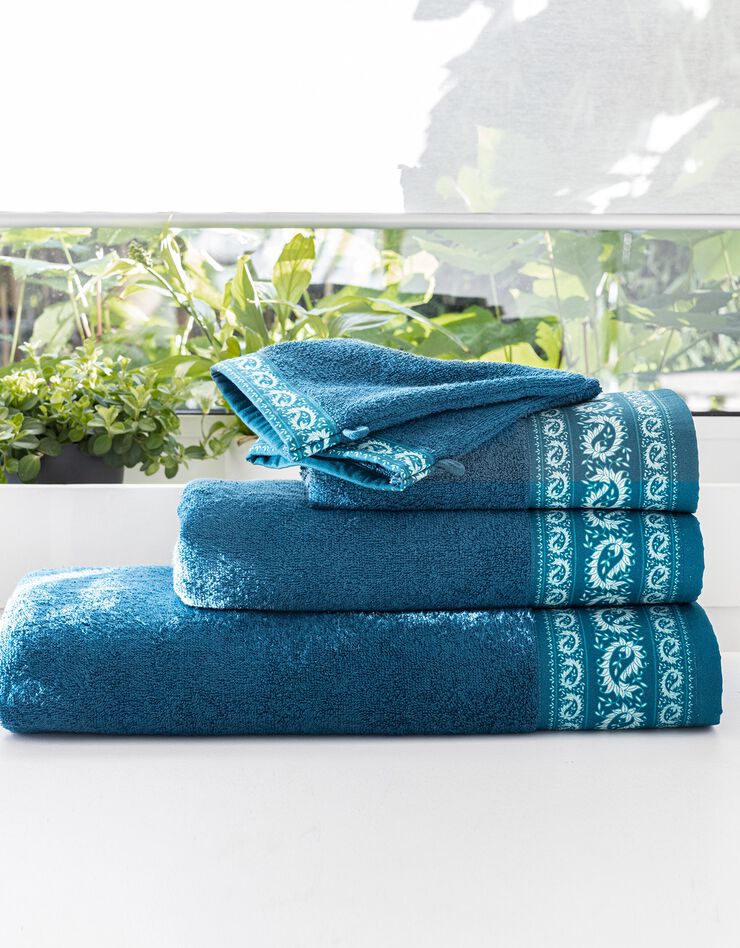 Éponge bouclette 420 g/m² liteau imprimé cachemire (bleu paon) Éponge bouclette 420 g/m² liteau imprimé cachemire (bleu paon)