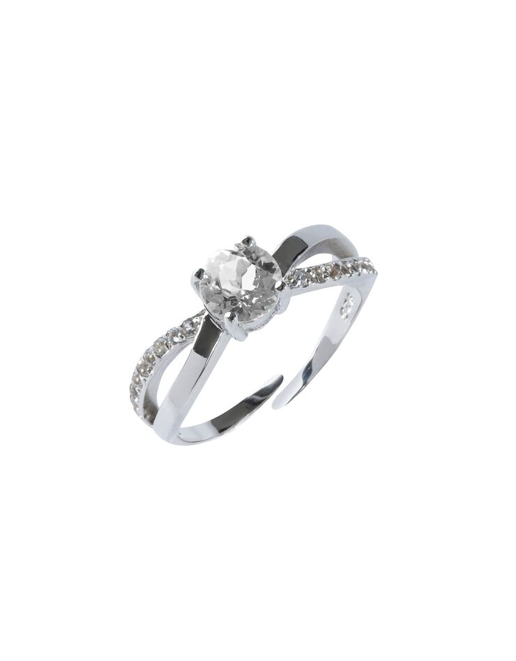 Bague réglable argent cristaux et pierre ronde en Cristal de Roche (argent)
