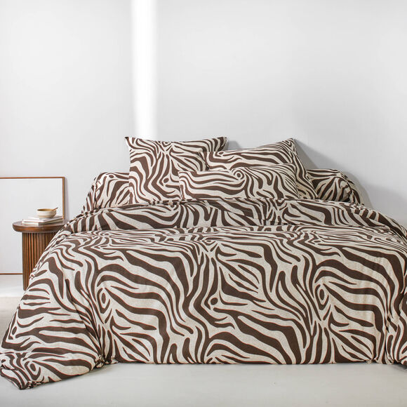 Linge de lit Z&egrave;bre imprim&eacute; - coton 52 fils/cm&sup2; (chocolat)