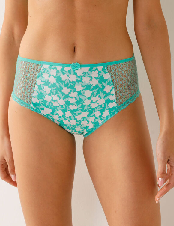 Culotte maxi dentelle coton uni et imprimé fleurs Tropea - lot de 4 (aqua)