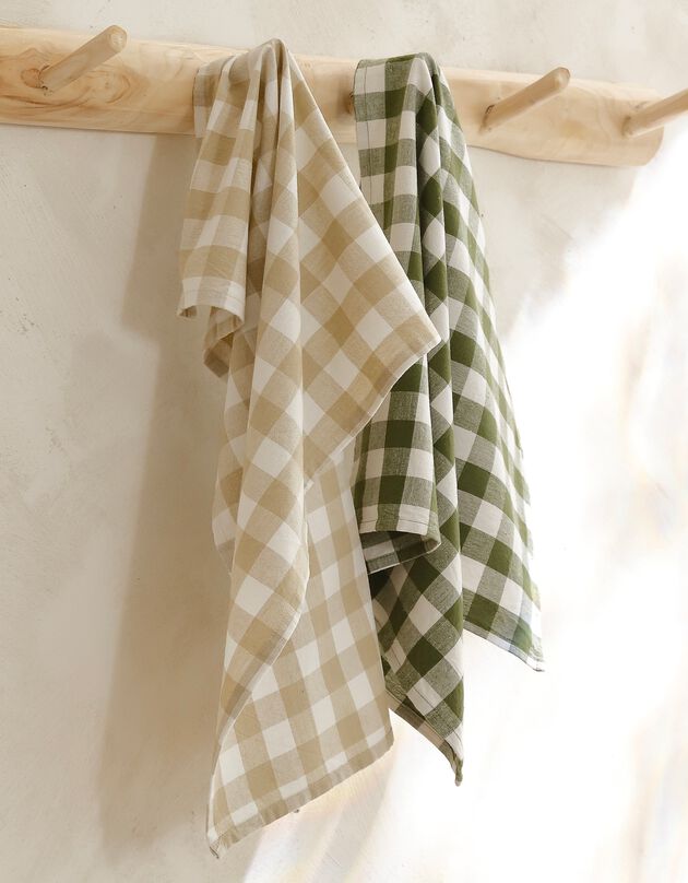 Torchons de vaisselle à carreaux vichy - lot de 4 (vert + beige)