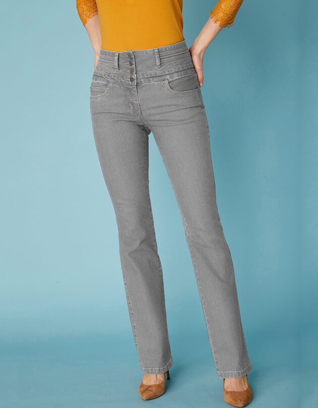 Jean coupe bootcut taille haute stretch - entrej. 78 cm (gris)
