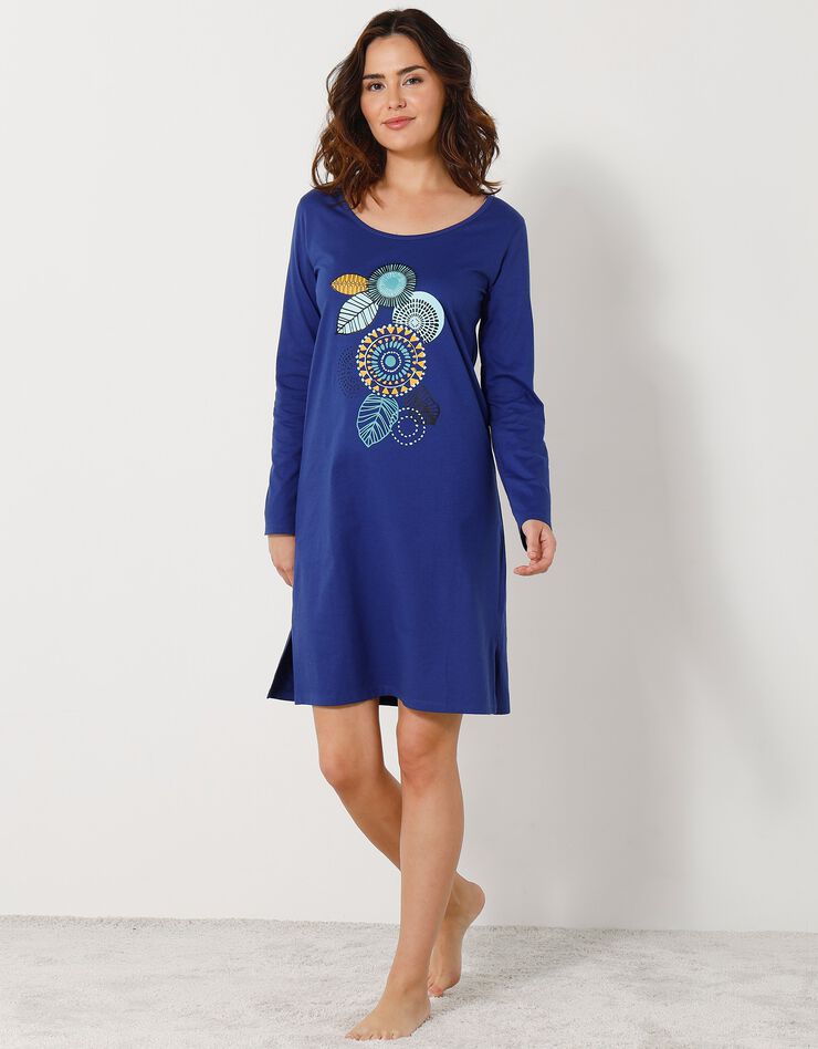 Chemise de nuit courte manches longues motif « rosace » (bleu dur) Chemise de nuit courte manches longues motif « rosace » (bleu dur)