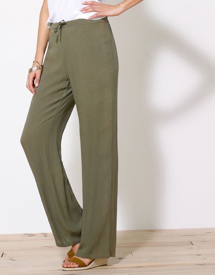 Pantalon droit crépon uni (kaki) Pantalon droit crépon uni (kaki)