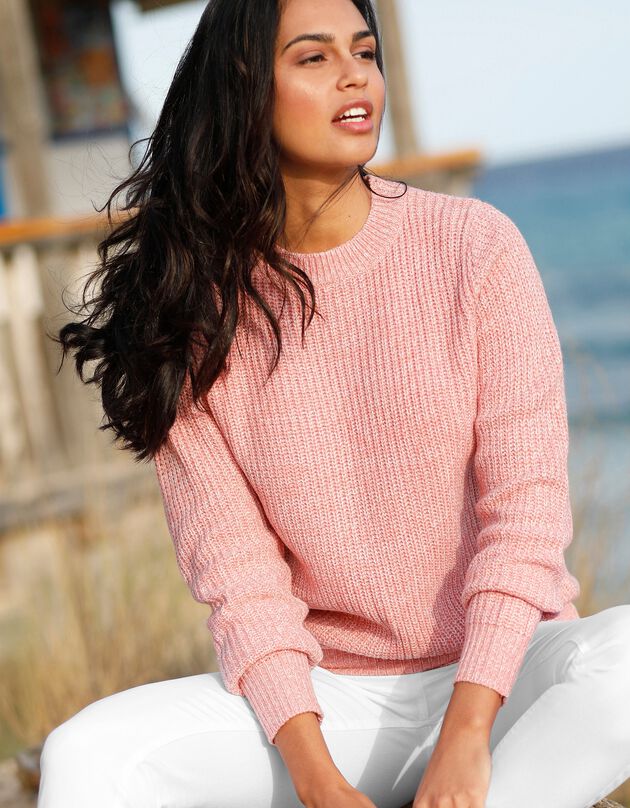 Pull col rond maille anglaise (rose chiné)