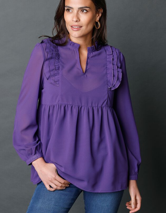 Blouse unie à volants (violet)