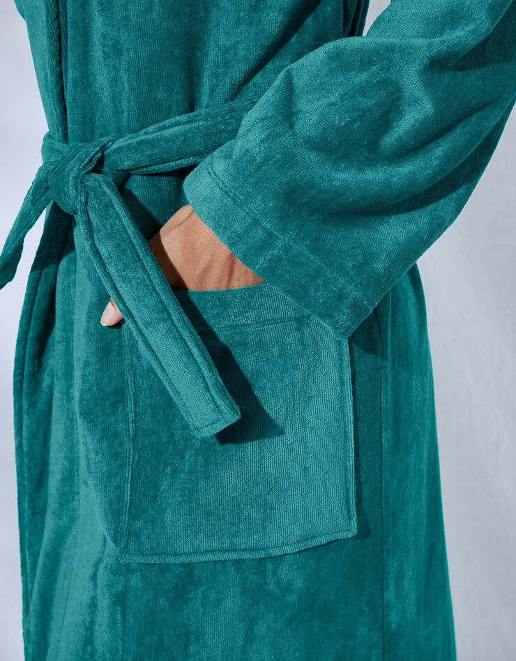 Peignoir mixte adulte éponge velours col châle (vert canard)