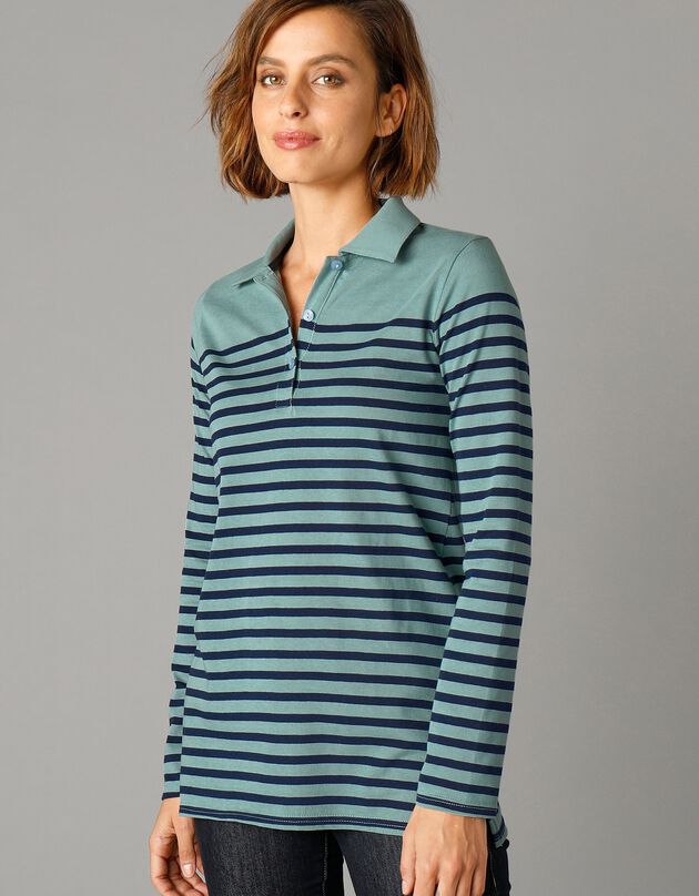 Polo rayé maille jersey (vert grisé / marine) Polo rayé maille jersey (vert grisé / marine)