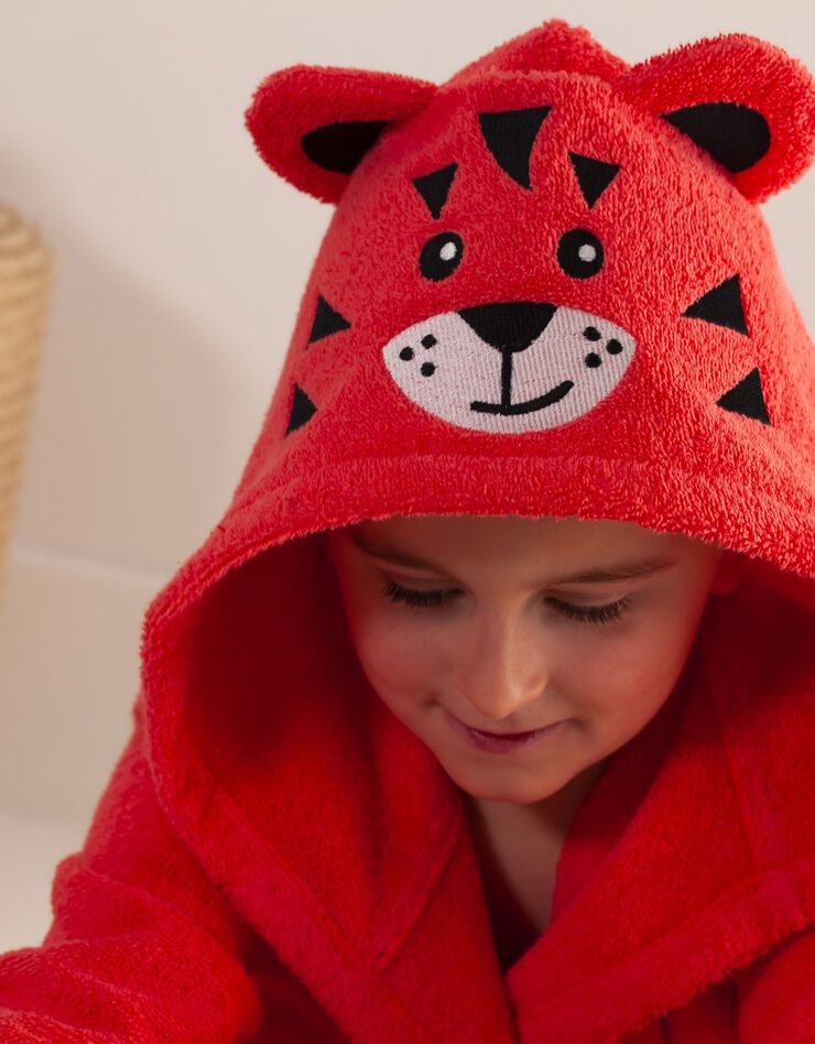 Peignoir de bain enfant tigre éponge coton - 340g/m² (corail)