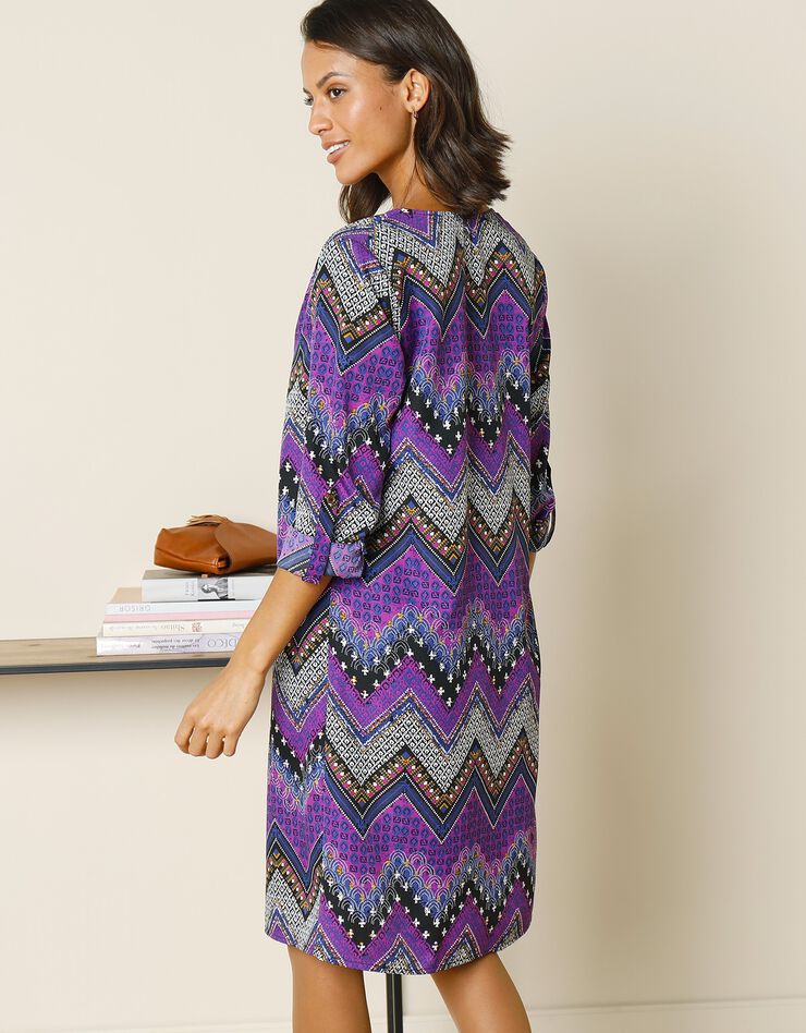 Robe-housse col zippé imprimé zigzag (marine / violet)