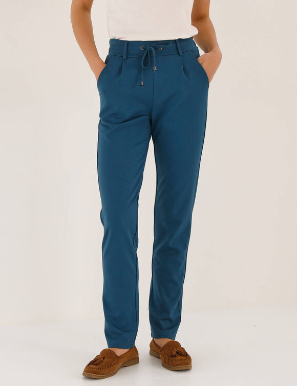 Pantalon chino uni, maille milano (bleu p&eacute;trole)