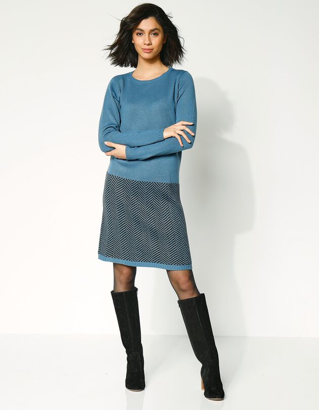 Robe pull, base jacquard (bleu grisé / noir)