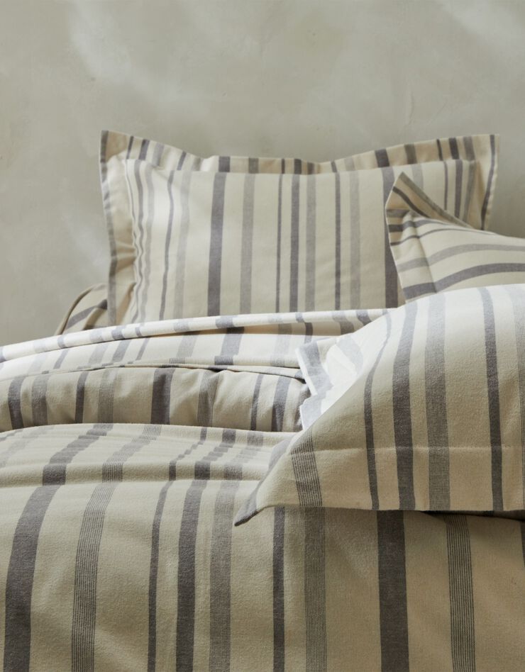 Linge de lit en flanelle rayée tissé-teint (gris)