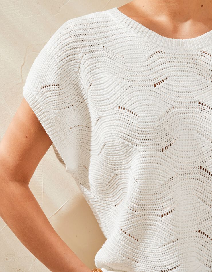 Pull manches courtes, maille fantaisie (blanc) Pull manches courtes, maille fantaisie (blanc)