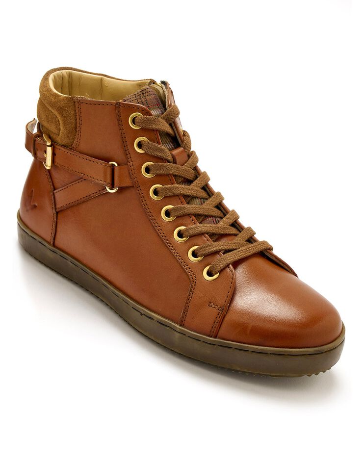 Baskets montantes zippées à lacets largeur confort en cuir (marron) Baskets montantes zippées à lacets largeur confort en cuir (marron)