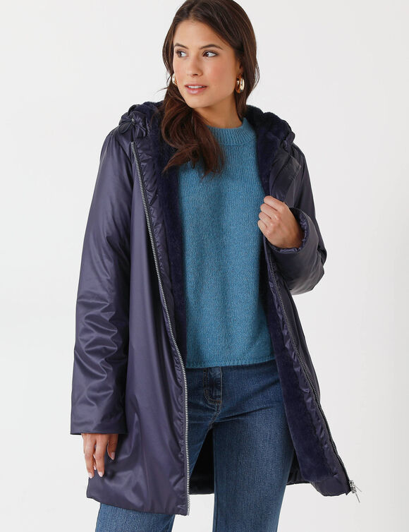 Parka imperméable fourrée, mi-longue (marine)