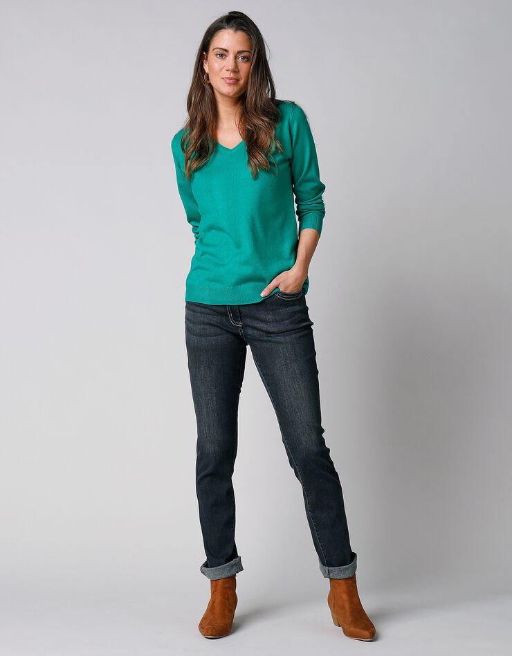 Pull col V toucher cachemire (vert pomme)
