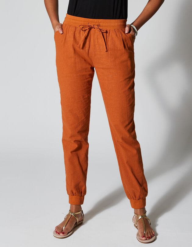 Pantalon fluide coton-lin (caramel)