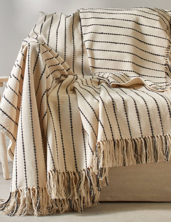 Plaid ou jeté de canapé tissage artisanal (naturel / noir)