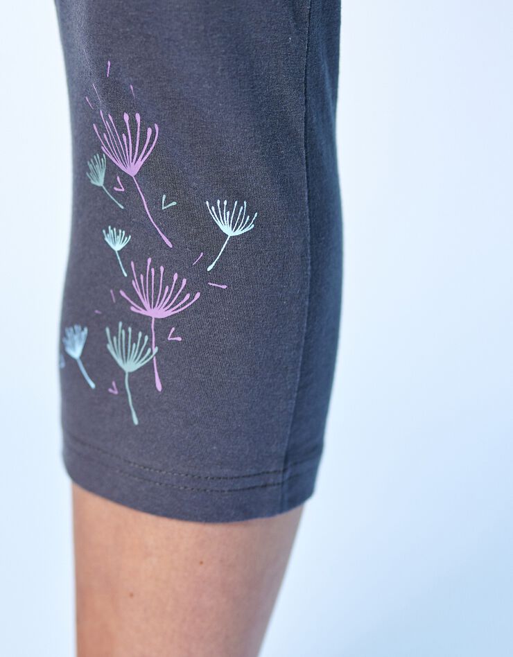 Pantacourt pyjama coton uni motif fleuri (ardoise) Pantacourt pyjama coton uni motif fleuri (ardoise)