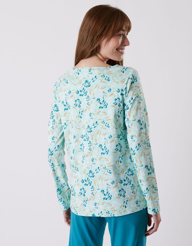 Tee-shirt pyjama manches longues imprimé floral (aqua) Tee-shirt pyjama manches longues imprimé floral (aqua)