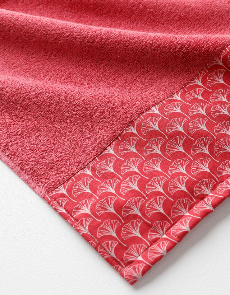Éponge bouclette 420g/m² liteau imprimé ginkgo  (framboise)