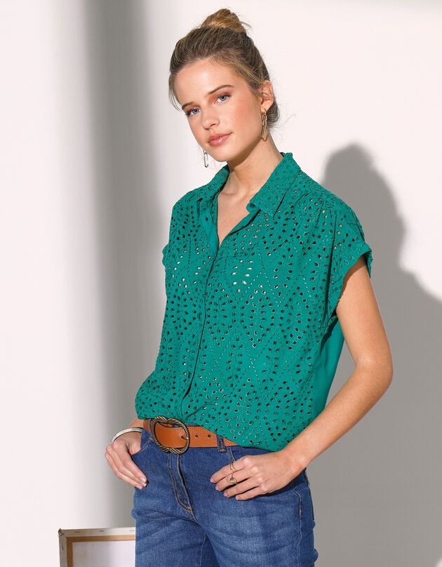 Chemise manches courtes, broderie anglaise (vert)