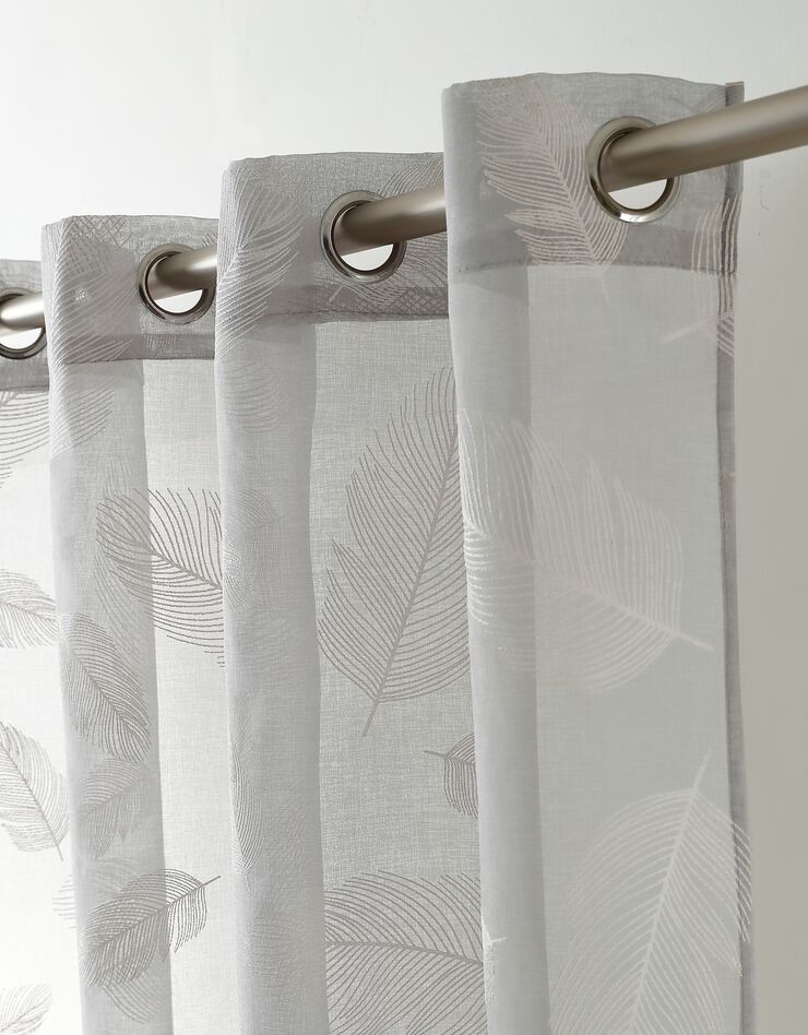 Voilage motif plumes - finition œillets (gris)